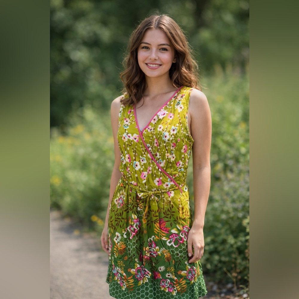 Vintage Tropical Embroidered Floral Wrap Dress embellished w sequins and beads